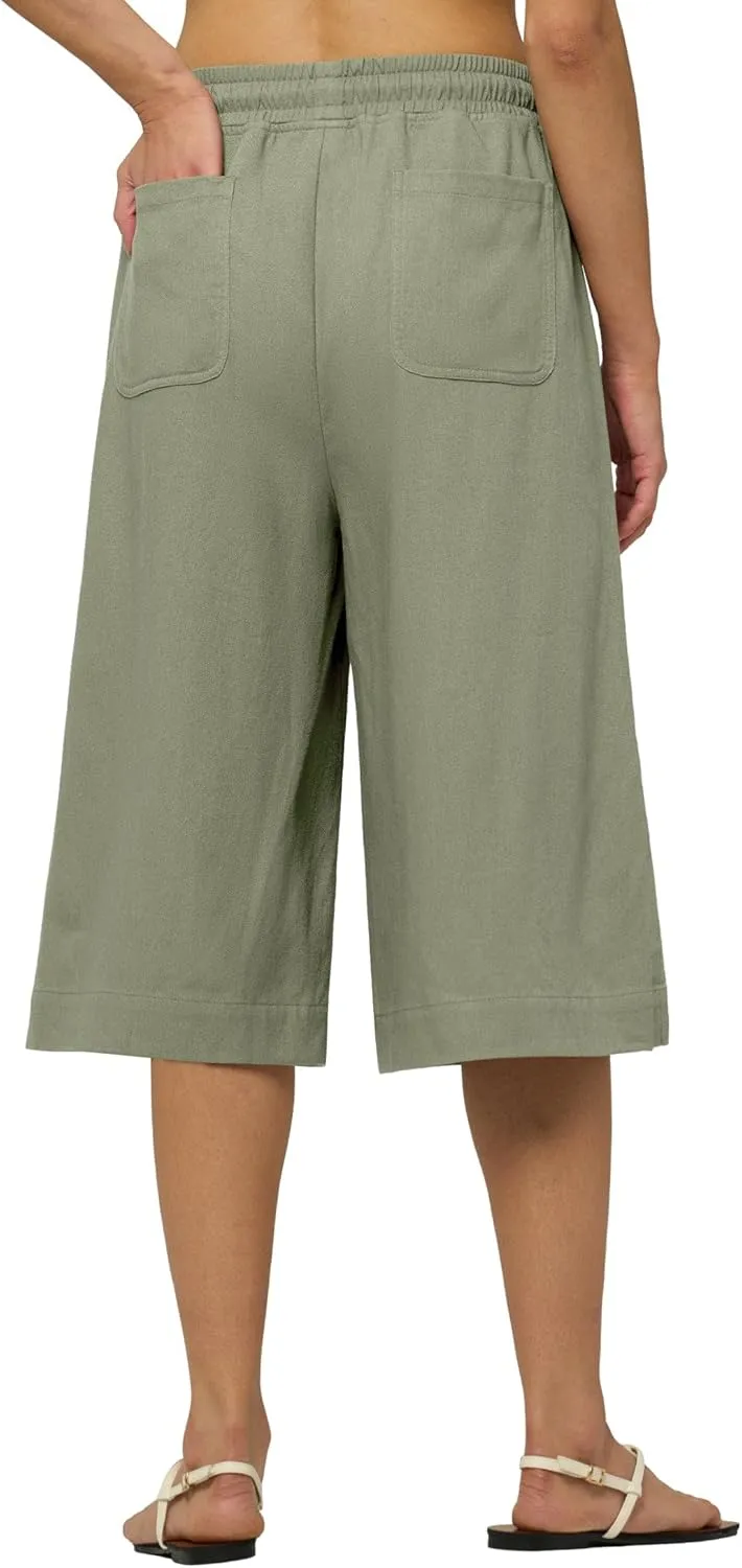 Willit Women's Linen Capri Pants Wide Leg Dress Casual Summer Pleated Capri High Waisted with Pockets 16"