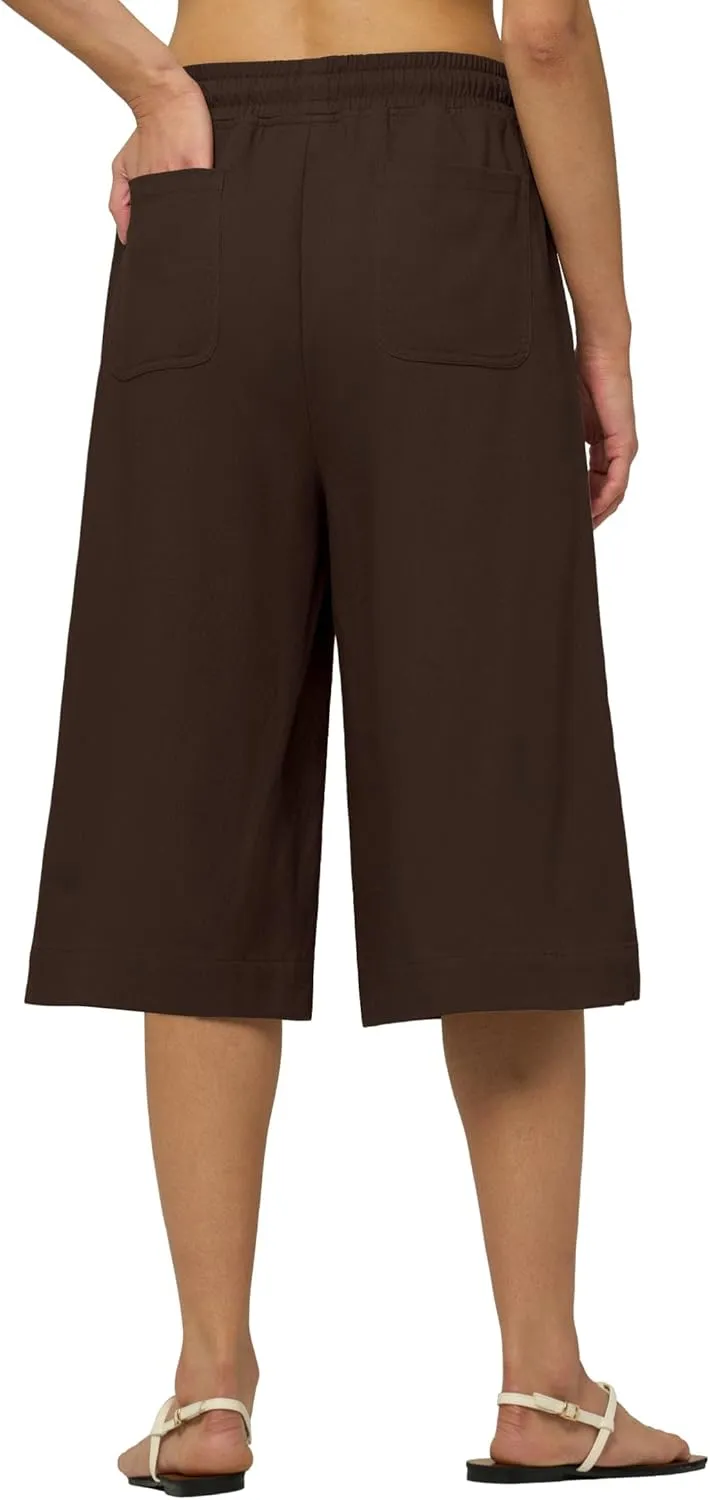 Willit Women's Linen Capri Pants Wide Leg Dress Casual Summer Pleated Capri High Waisted with Pockets 16"