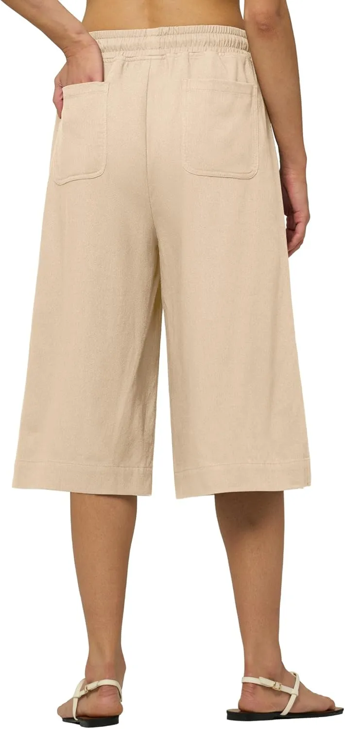 Willit Women's Linen Capri Pants Wide Leg Dress Casual Summer Pleated Capri High Waisted with Pockets 16"