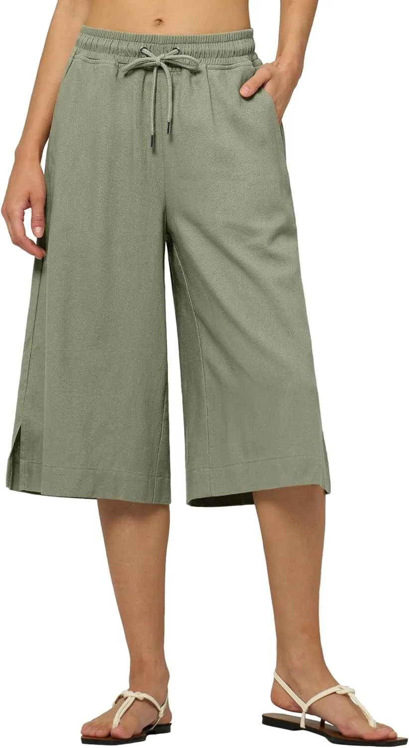 Willit Women's Linen Capri Pants Wide Leg Dress Casual Summer Pleated Capri High Waisted with Pockets 16"