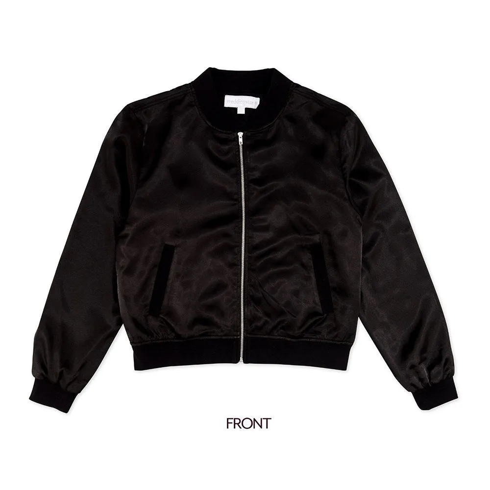 Women’s Custom Printed Black Satin Bomber Jacket