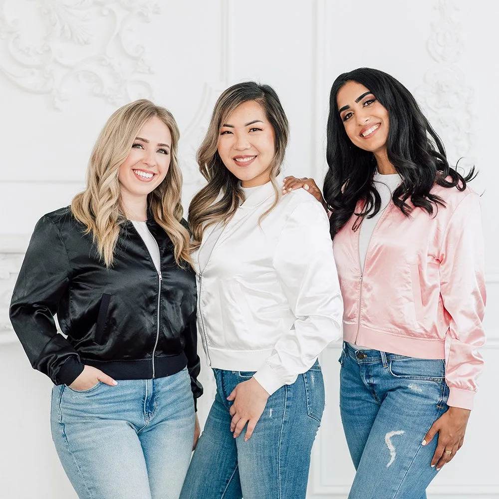 Women’s Custom Printed Pink Satin Bomber Jacket