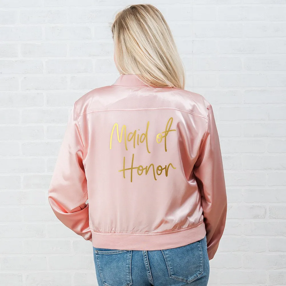 Women’s Custom Printed Pink Satin Bomber Jacket