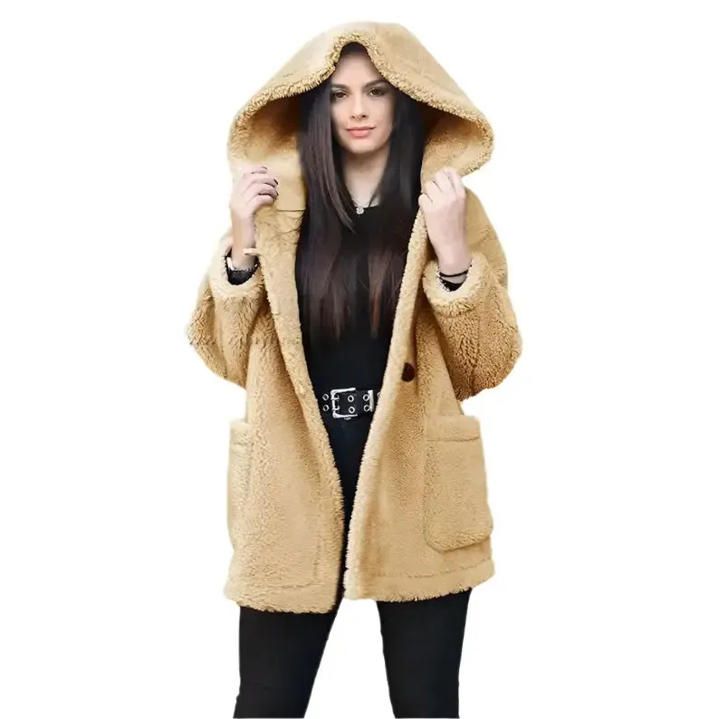 Women’s Oversized Shearling Hoodie Teddy Coat – Cozy & Stylish