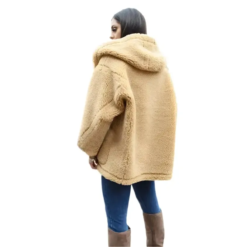 Women’s Oversized Shearling Hoodie Teddy Coat – Cozy & Stylish