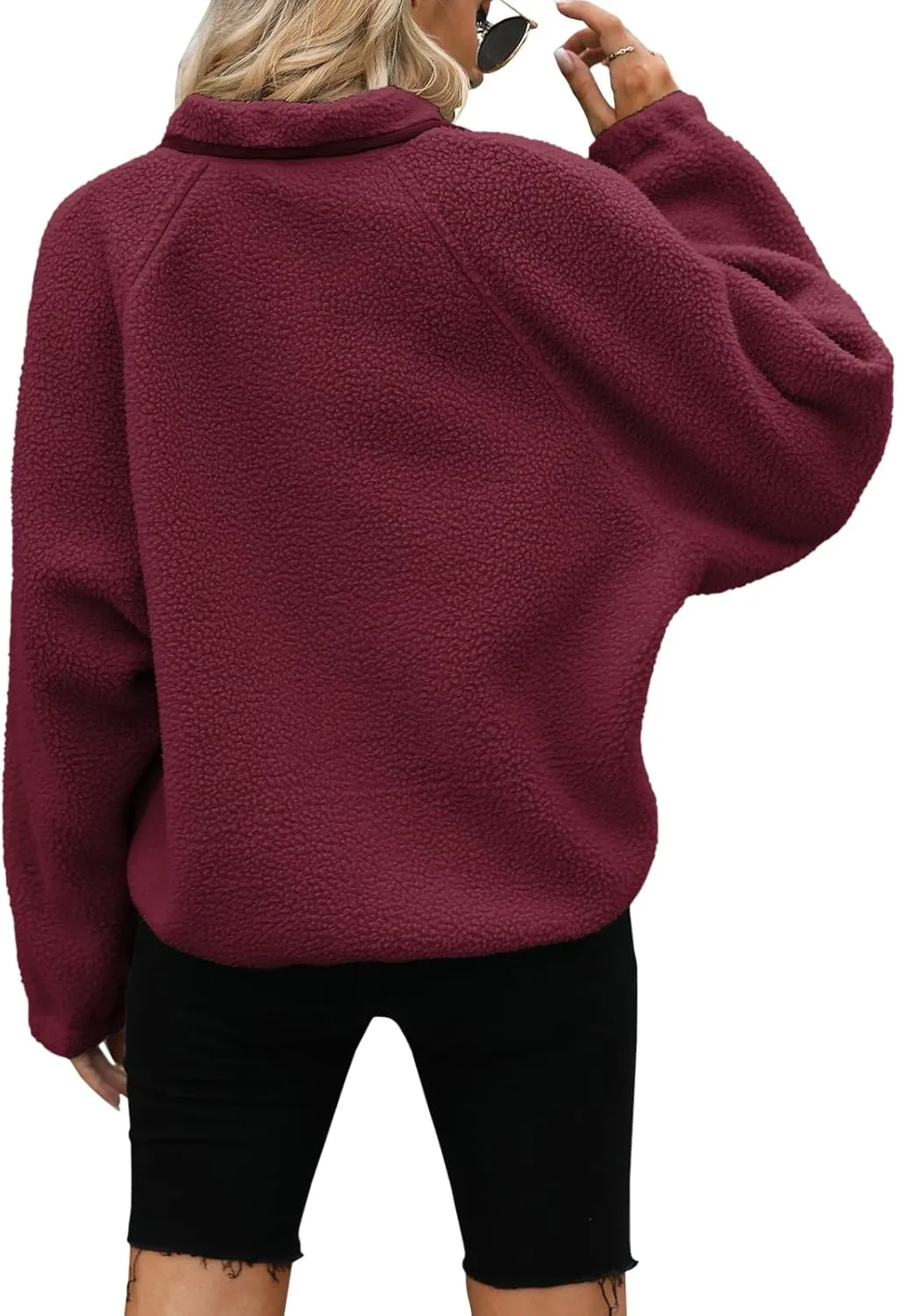Yanekop Womens Fleece Jacket Fuzzy Long Sleeve Short Coats Button Down Sherpa Outerwear with Pockets