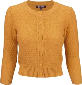 YEMAK Women's Cropped Cardigan Sweater  3/4 Sleeve Crewneck Basic Classic Casual Button Down Soft Crochet Knit Top (S-3XL)
