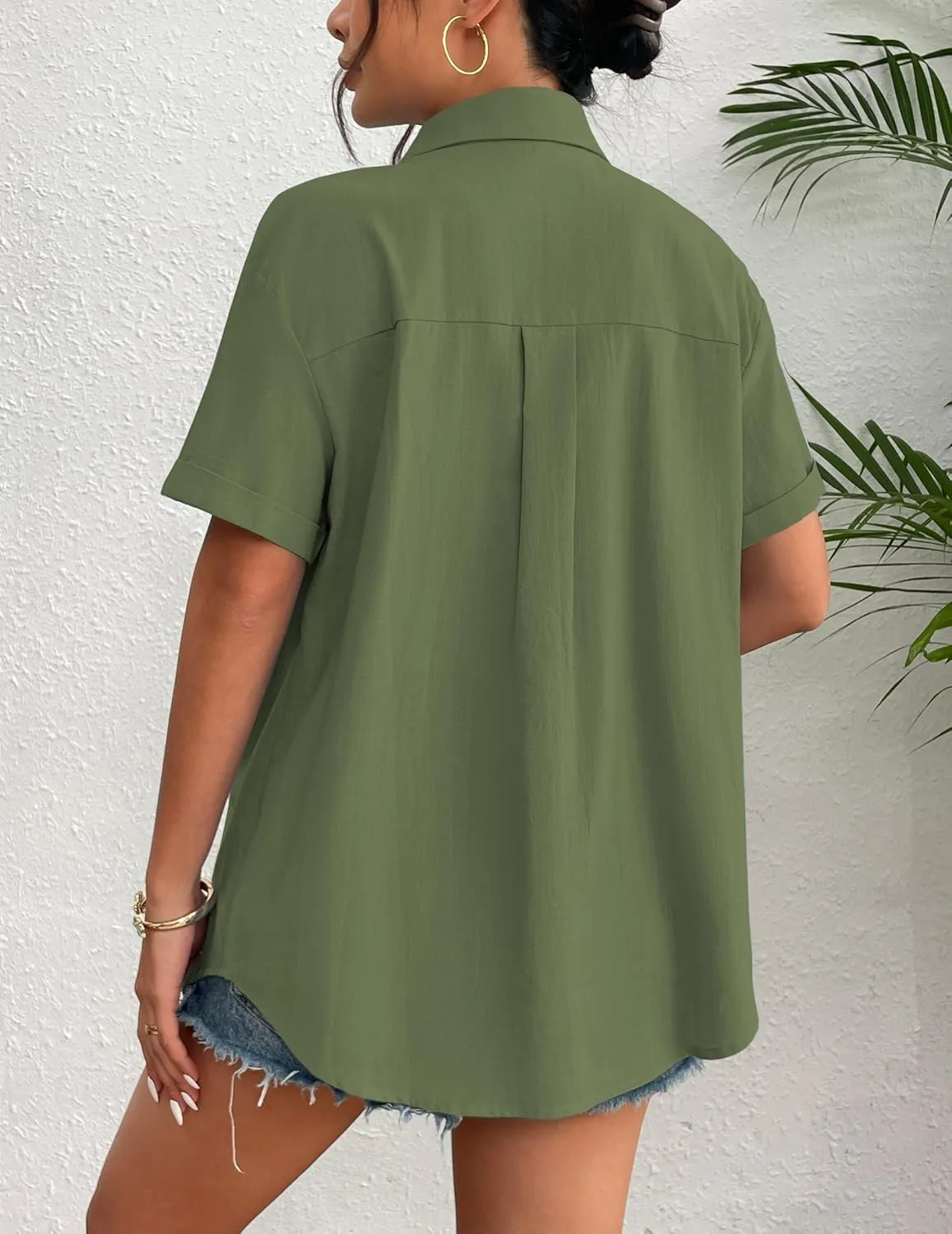 Zeagoo Womens Button Down Linen Shirt Short Sleeve Cotton Blouse Summer Casual Loose Fit Beach Tops S-2XL